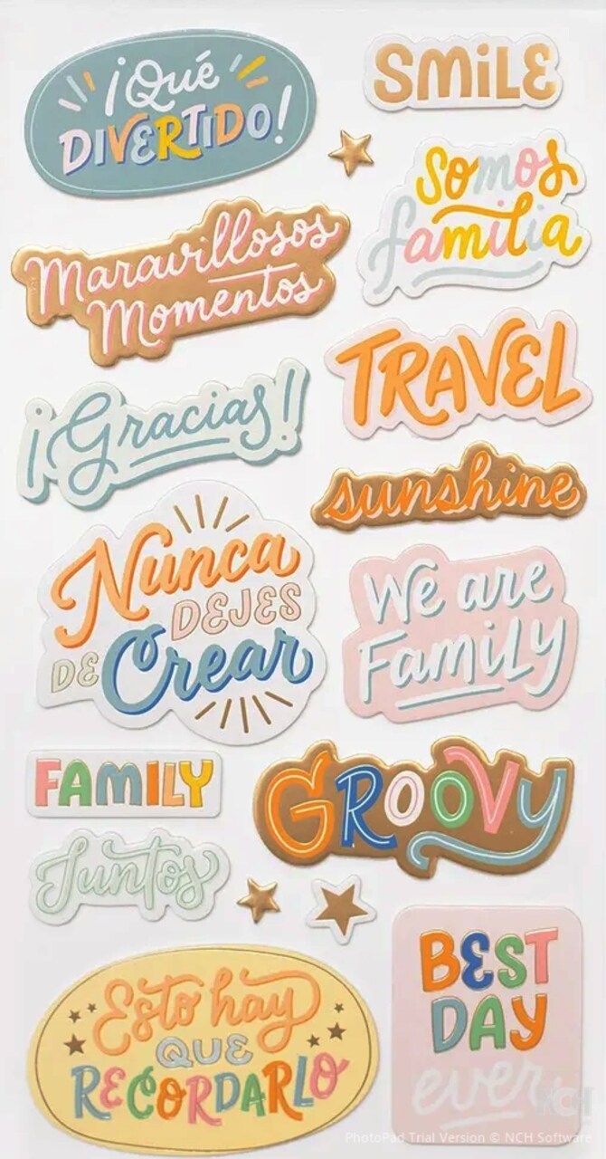 American Crafts Buenos Días Phrases Thickers Dimensional Stickers